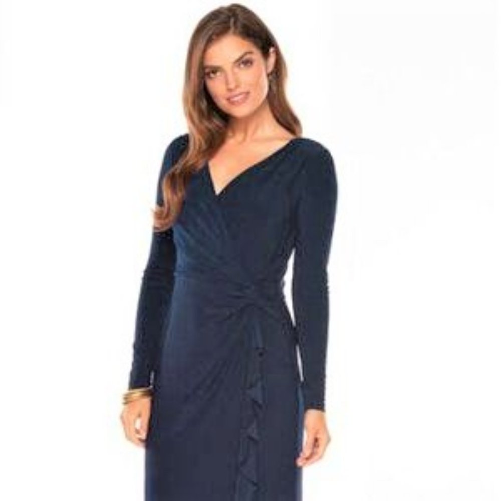 Navy Blue Jersey Faux Wrap Dress - NWT